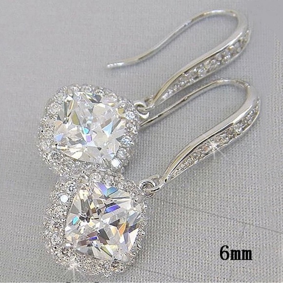 Jewelry - Dazzling French Hook 925 Sterling Silver Jeweled Women’s Drop Earrings 6 mm.